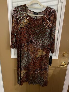 MSK Multicolor Paisley  Dress with Grommet Neckline